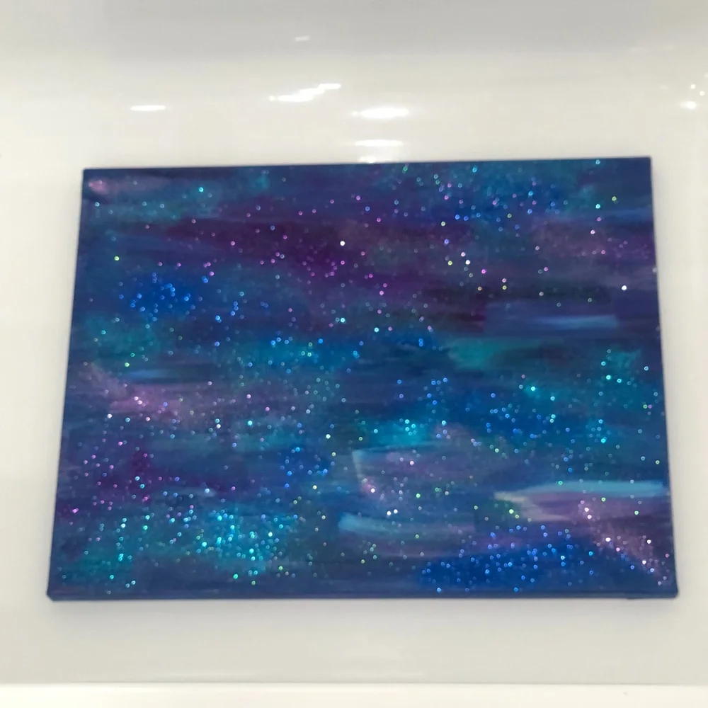 HANDCRAFTED BLUE/PURPLE/GREEN ABSTRACT STARRY NIGHT GLITTER ART
